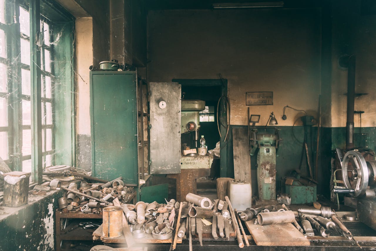 A room with many tools and machinery